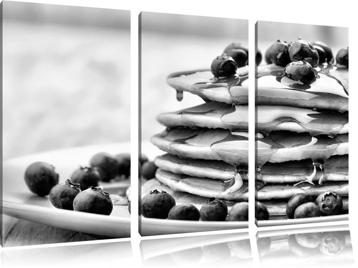Pixxprint Pancakes mit Sirup und Blaubeeren als Leinwandbild/Grösse: 3 Teilig (120x80) cm/Wandbild/K