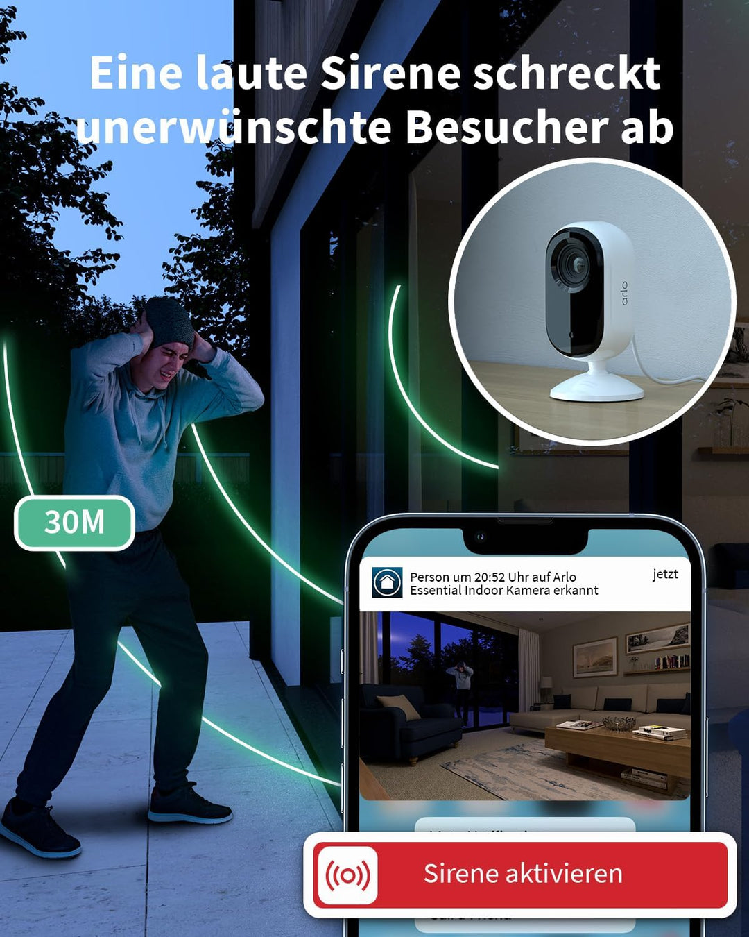 Arlo Indoor Überwachungskamera Innen, 2er Set, 2K HD Video, 2-Wege-Audio, Bewegungsmelder, Kabelgebu