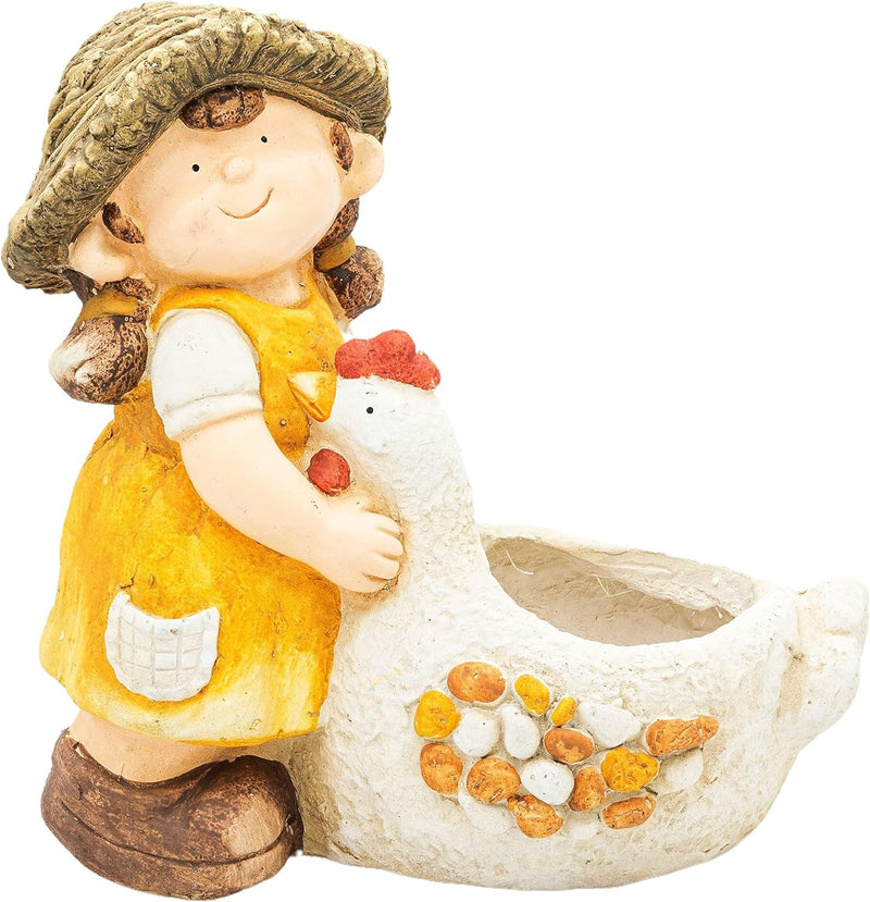 Wichtelstube-Kollektion XL Gartenfigur Dekofigur Katherina mit Huhn als Blumentopf Gartendeko Figure