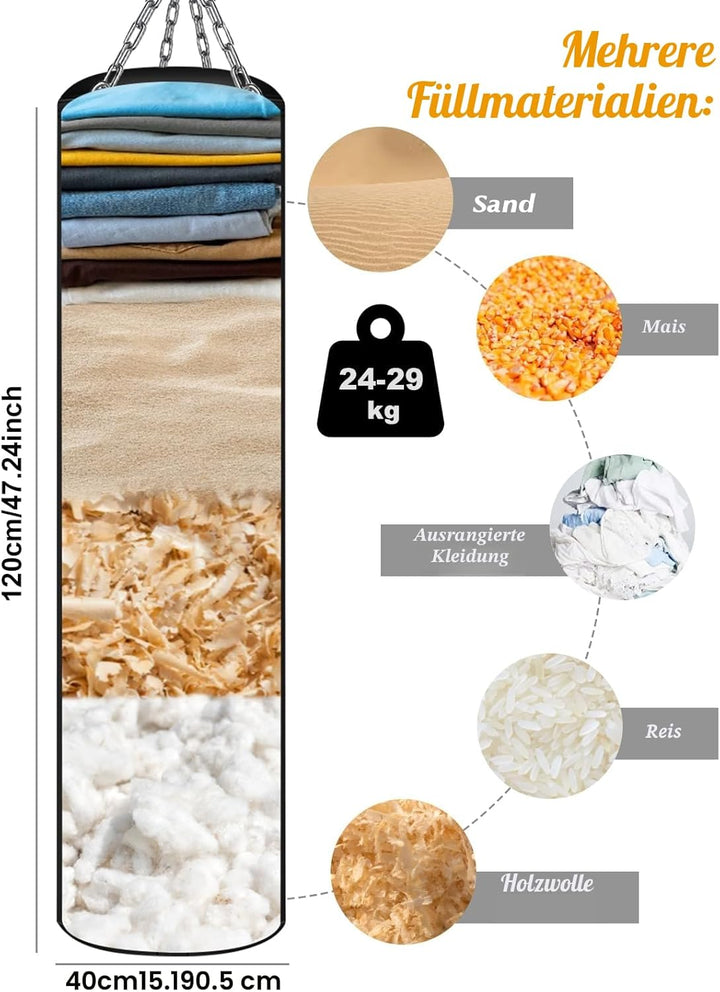 NZQXJXZ Boxsack Hängend Set, Ungefüllt 120cm Boxsack Erwachsene mit Einer vollständigen Palette von
