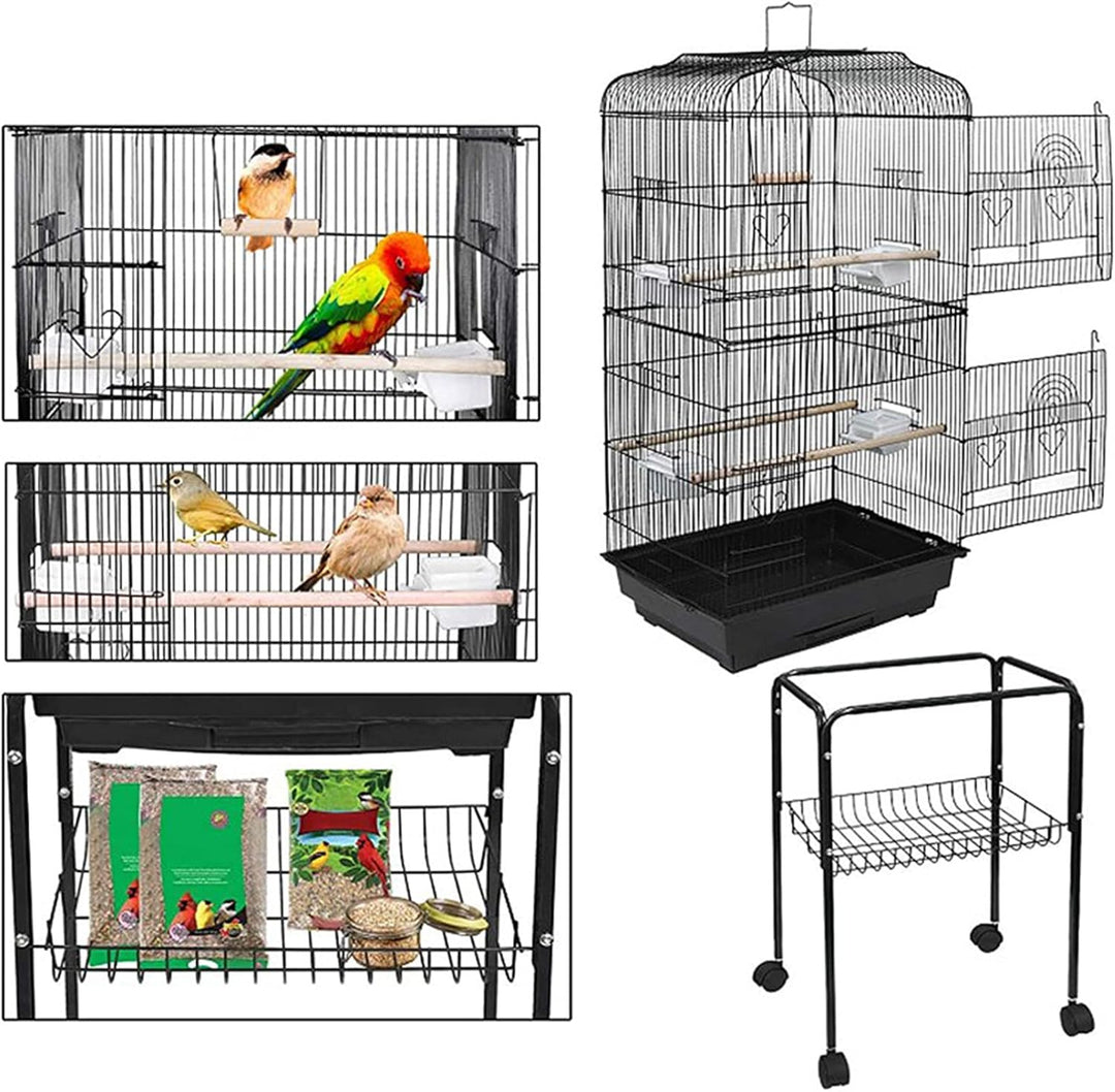 MINGYI Vogelkäfig mit Halterung, Vogelkäfig auf Fuss, Voliere für Papageien/Wellensittiche/Kanarienv