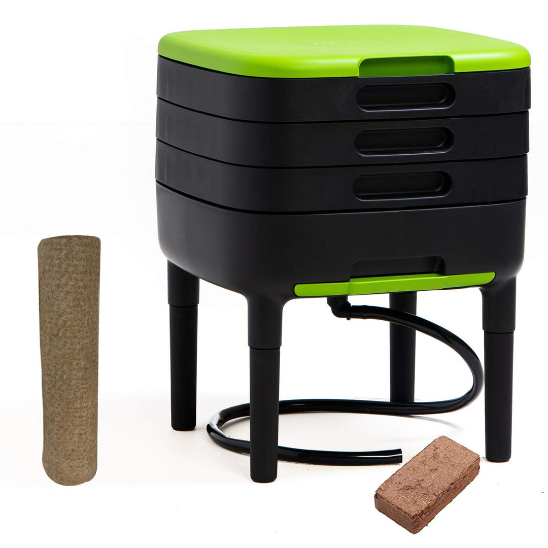 WormBox TinyWorm Design & Compact I 3-Etagen-Wurmkomposter I Komplett-Set I Schublade I Kunststofffü