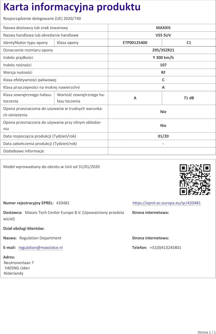 Maxxis Sommerreifen 295/35 ZR 21, 107Y XL, Victra Sport 5 SUV, VS5 SUV