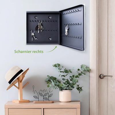 banjado® Grosser Schlüsselkasten Glas/Schlüsselbox 30cm x 30cm mit 50 Haken - Motiv Trockenes Holz/S