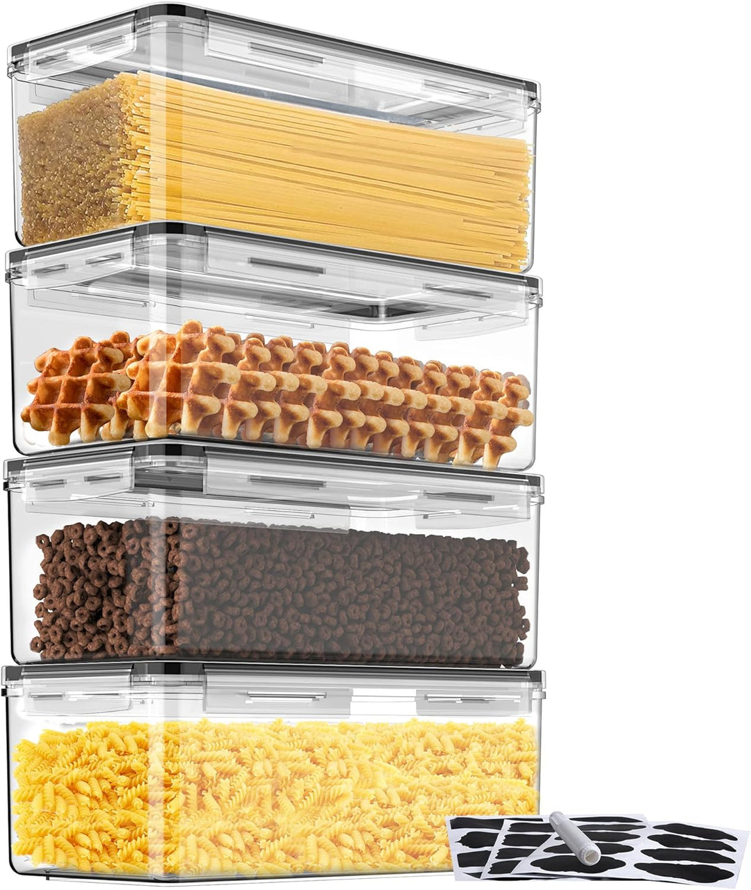 3.2L Vorratsdosen mit Deckel Luftdicht 4er Set mit Kreidemarker und Etiketten, BPA Frei Plastik Aufb