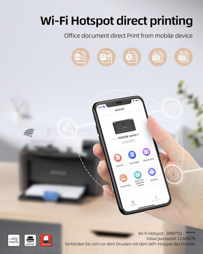 PANTUM P2502W/P2500W Schwarzweiss-Laserdrucker mit WiFi-Unterstützung und AirPrint, 22 Seiten pro Mi