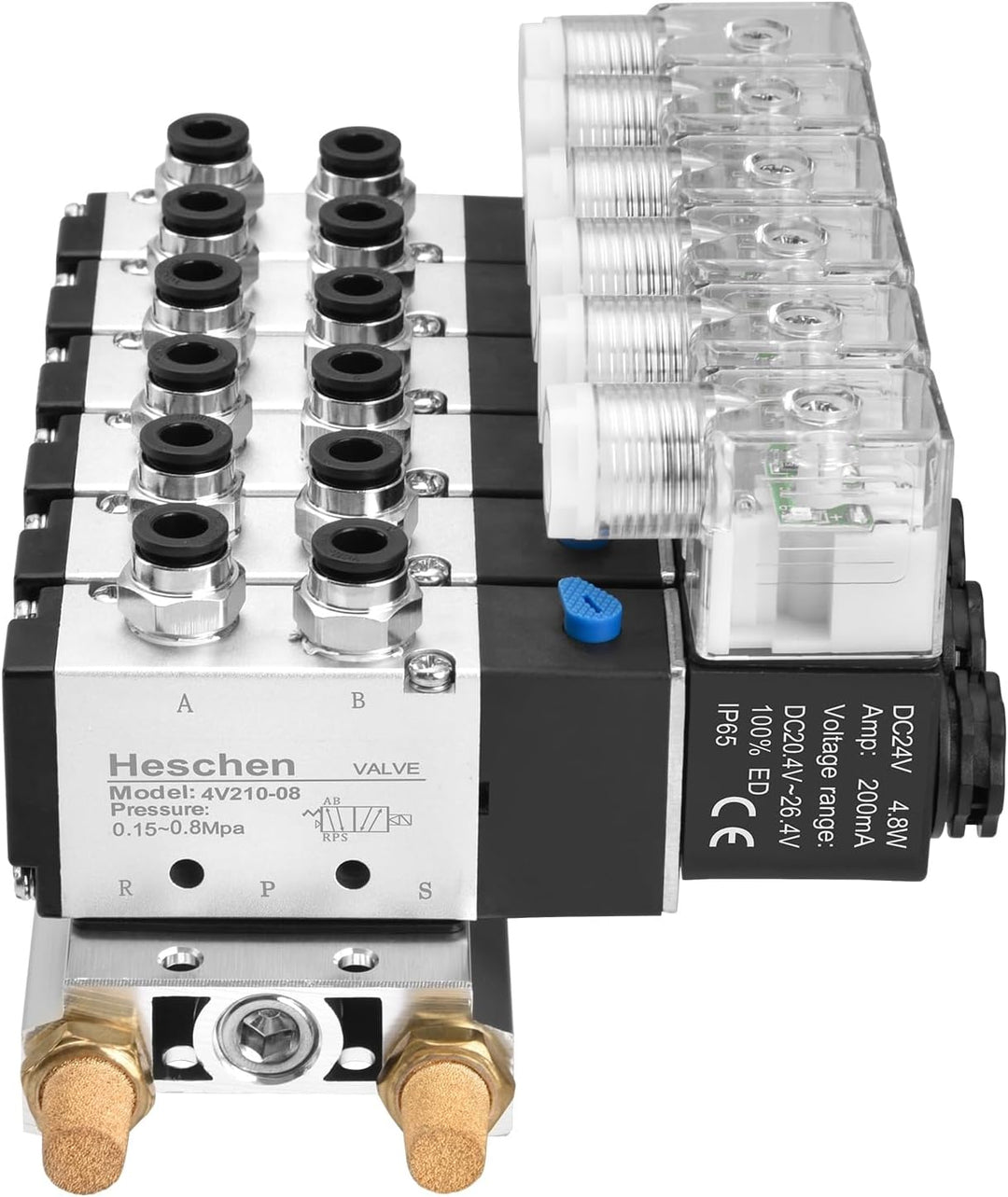 Heschen, elektrisches pneumatisches Magnetventil, 4V210-08, 6 Stück, DC 24 V, PT1/4, 5 Wege 2 Positi