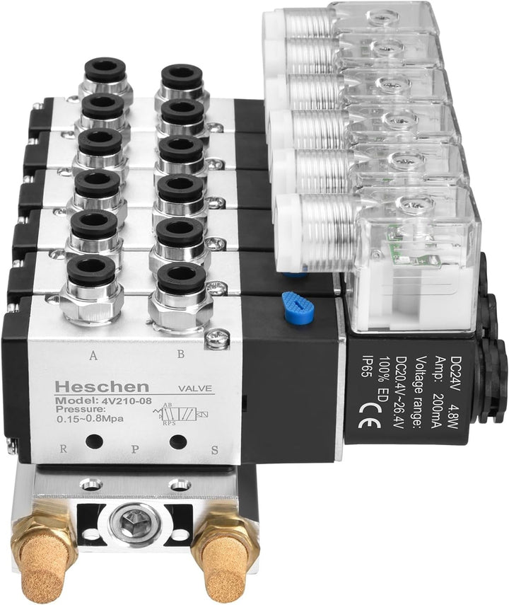Heschen, elektrisches pneumatisches Magnetventil, 4V210-08, 6 Stück, DC 24 V, PT1/4, 5 Wege 2 Positi