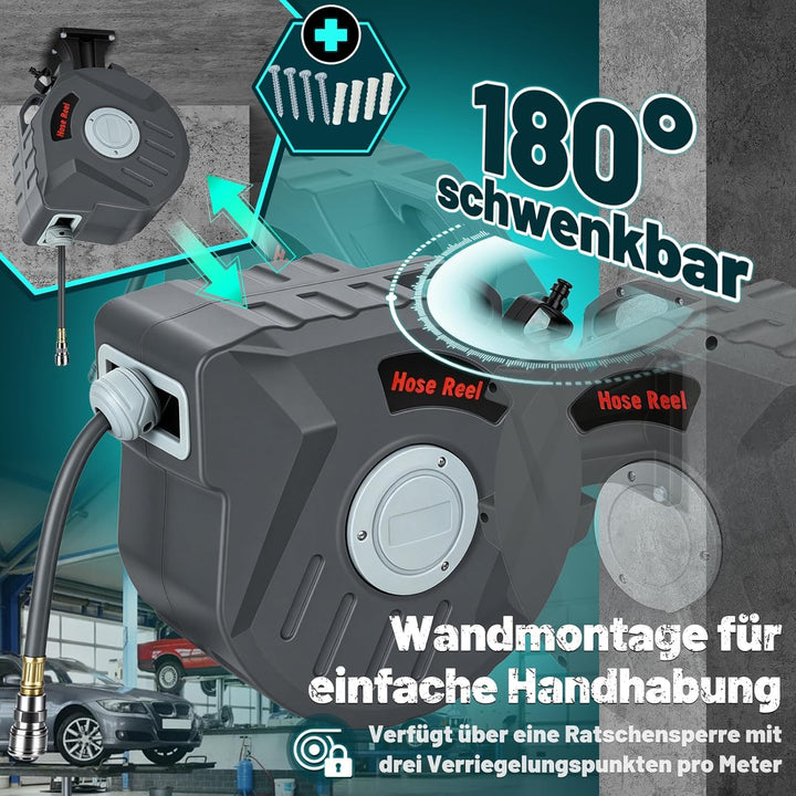Tubiaz Druckluftschlauchtrommel 20m, Schlauchtrommel druckluft Automatisch 1/4" Anschluss, PVC Lufts