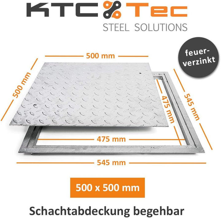 SA-50 Stahl Schachtabdeckung verzinkt begehbar 500 x 500 mm Tränenblech Schachtdeckel Deckel mit Rah