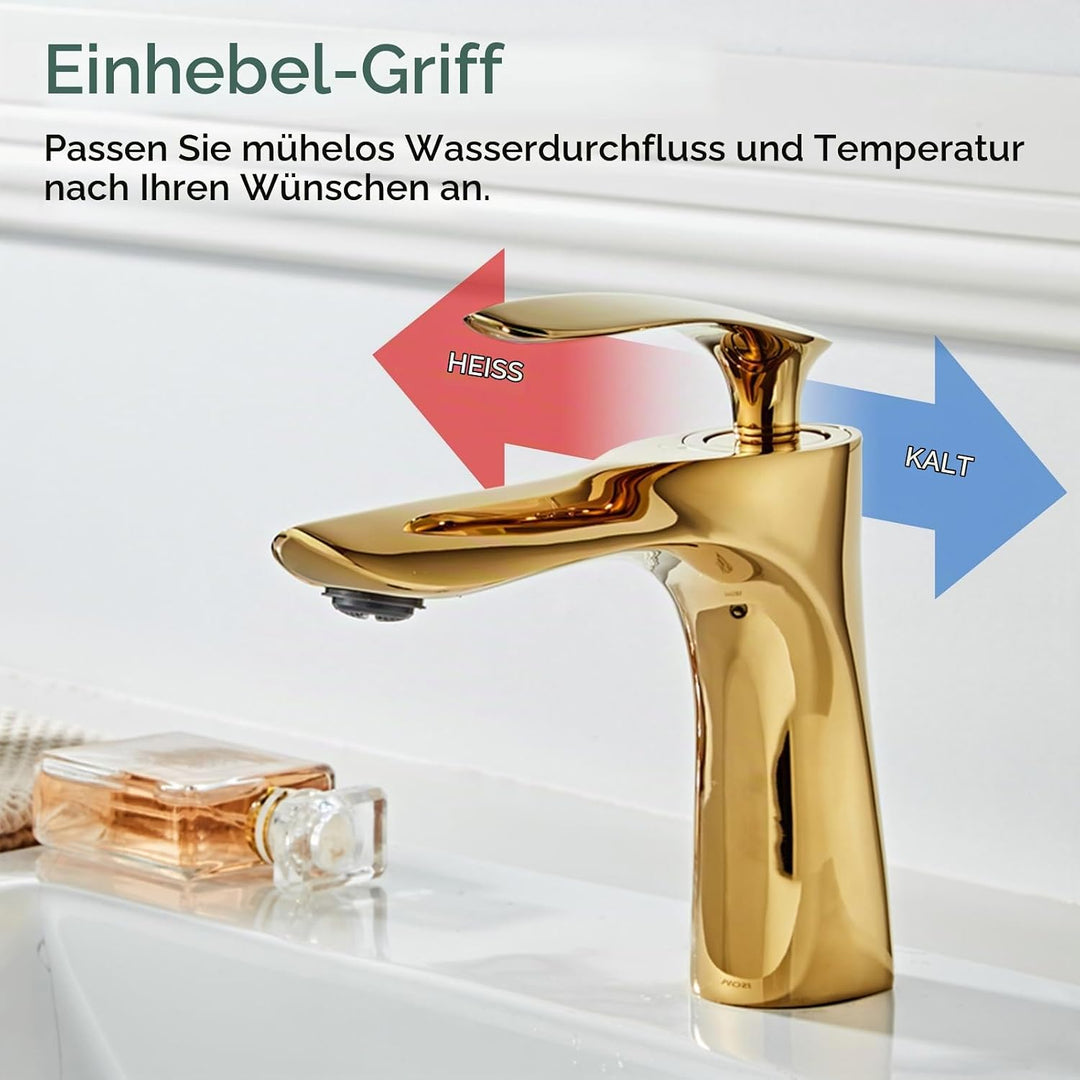 Leekayer Waschbecken Wasserhahn Gold Chrom Messing Einhand-Waschtisch-Mischbatterie,LK75239Gg, Gold