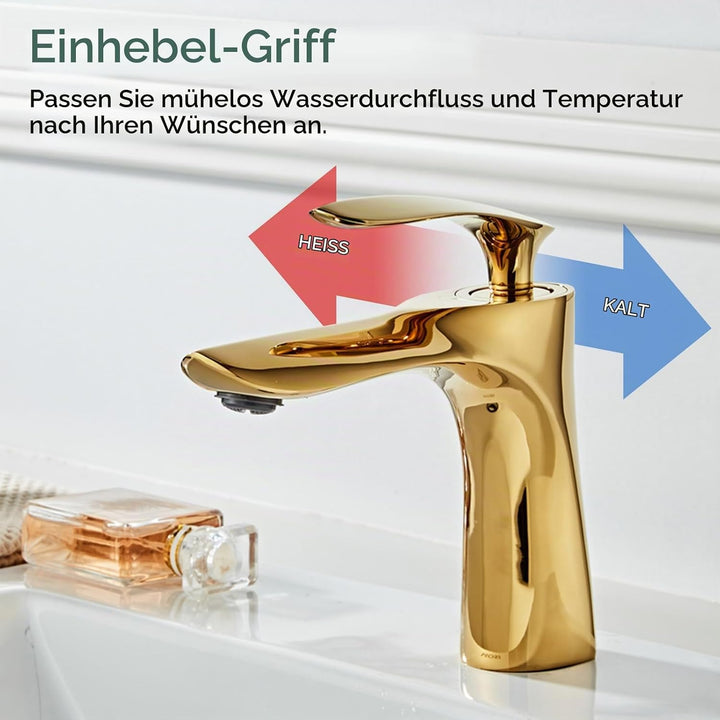 Leekayer Waschbecken Wasserhahn Gold Chrom Messing Einhand-Waschtisch-Mischbatterie,LK75239Gg, Gold
