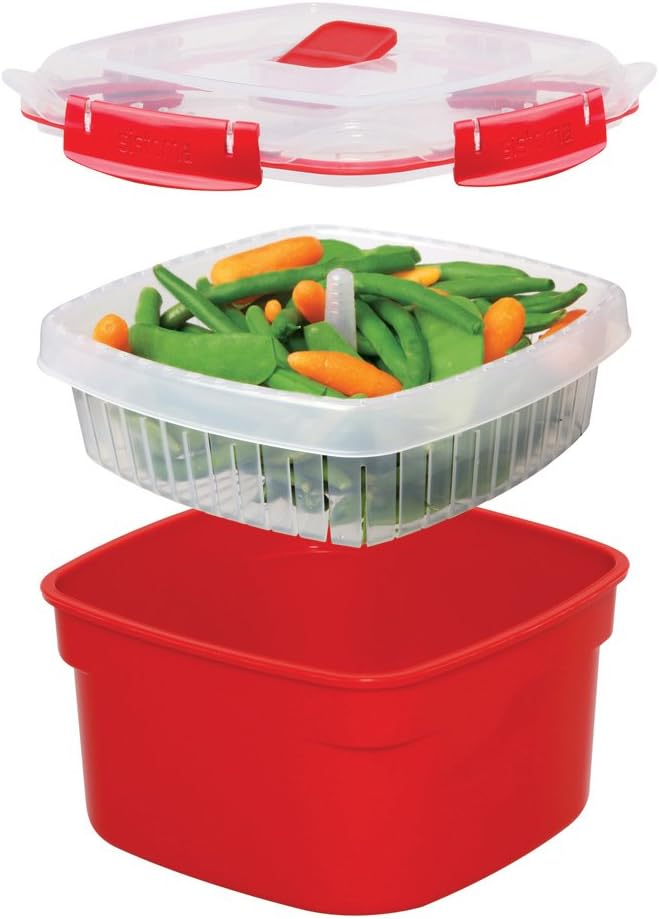 Sistema Microwave Reiskocher, 2,6 l, rot/transparent & Microwave Dampfgarer, mittelgross mit herausn