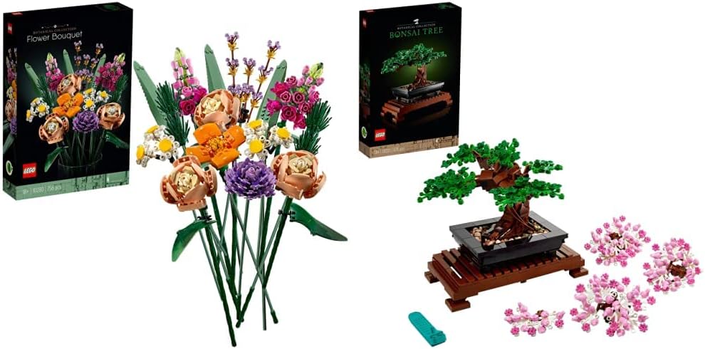LEGO 10280 Icons Blumenstrauss & 10281 Icons Bonsai Baum, Kunstpflanzen-Set zum Basteln für Erwachse