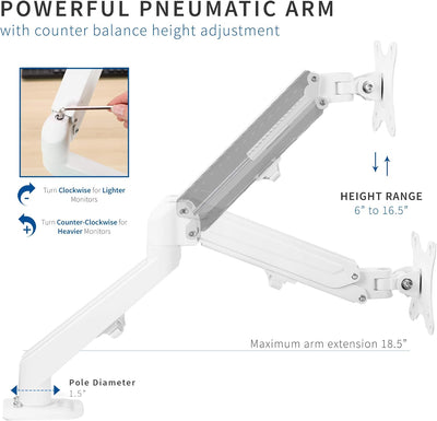 VIVO Articulating Dual 17 bis 27 Zoll pneumatischer Federarm Klemmhalterung für 2 Monitor-Bildschirm