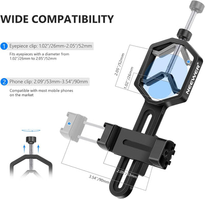 NEEWER Metall Teleskop Handyhalterung, 2,09"-3,54" Universal Handyhalterung für Spektiv Teleskop Mik