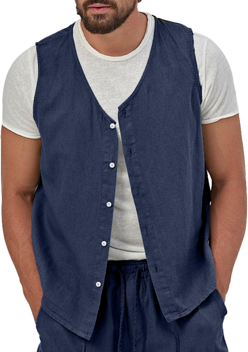 Duohropke Herren-Leinenwesten-Set Shorts 2024 Mode Strand Hochzeit Anzüge 2 Stück Outfits formelle W