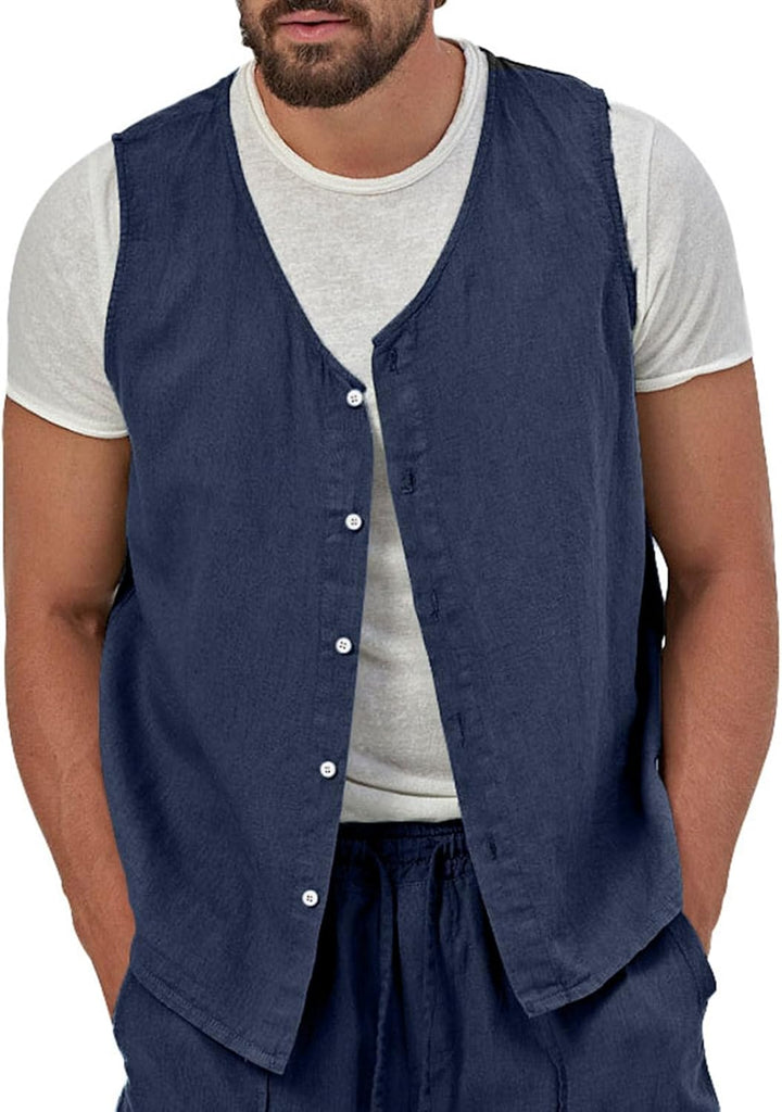 Duohropke Herren-Leinenwesten-Set Shorts 2024 Mode Strand Hochzeit Anzüge 2 Stück Outfits formelle W