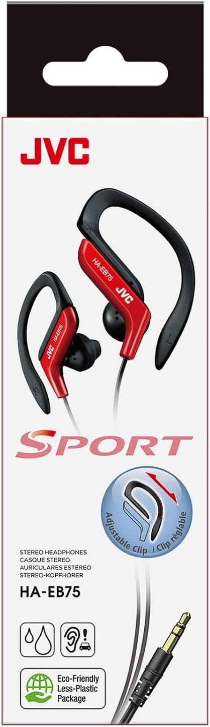 JVC HA-EB75-RN-U Sportkopfhörer mit verstellbarem Haken, 5-fache Einstellung, spritzwassergeschützt,