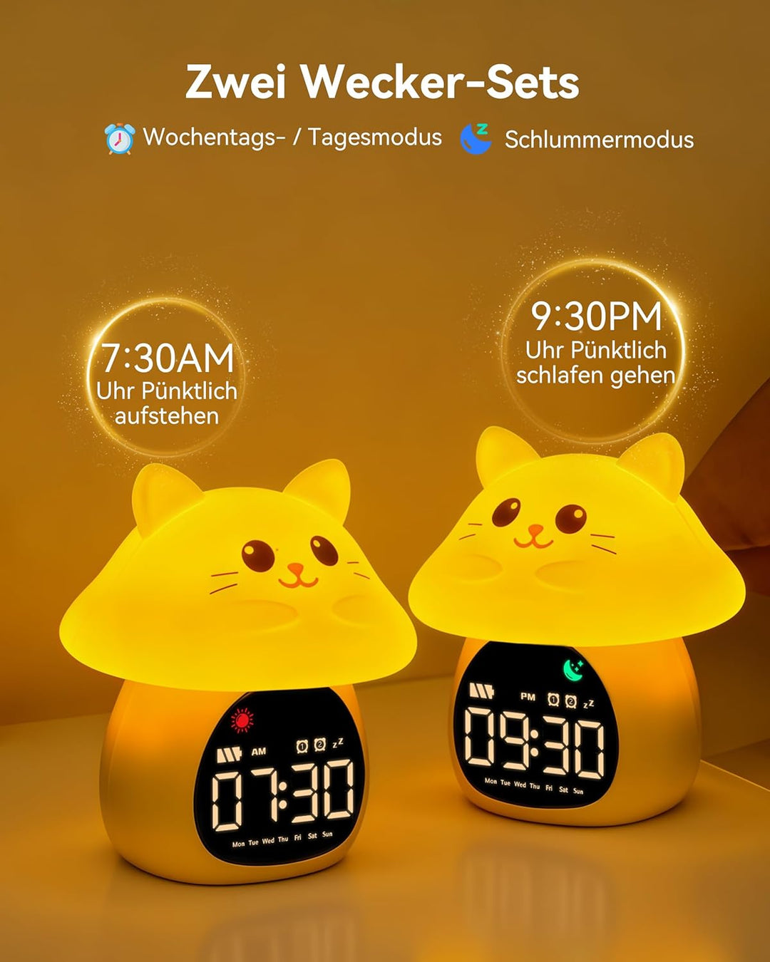 Yiliaw Kinder Schlaflern-Wecker mit Nachtlicht, Ok to Wake Uhr, Doppelalarm, RGB Farben, 6 Wecktöne