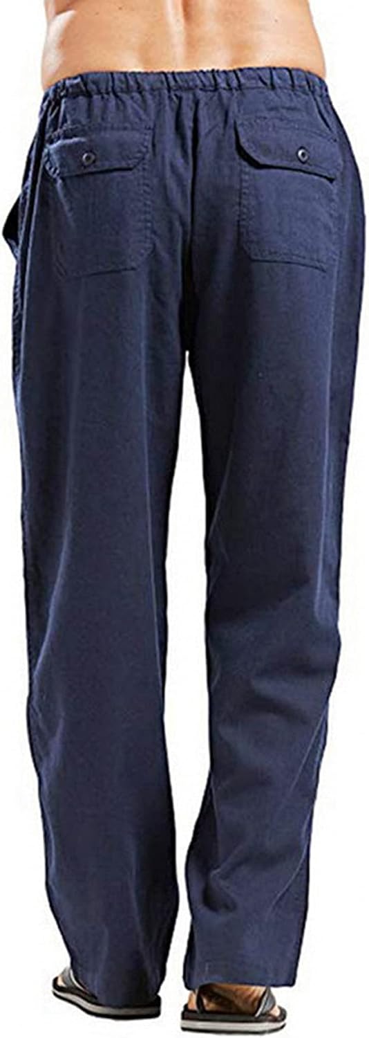 VANVENE Herren Leinenhosen Lose Casual Straight Legs Hose Lightweight Drawstring Yoga Beach Pants XX
