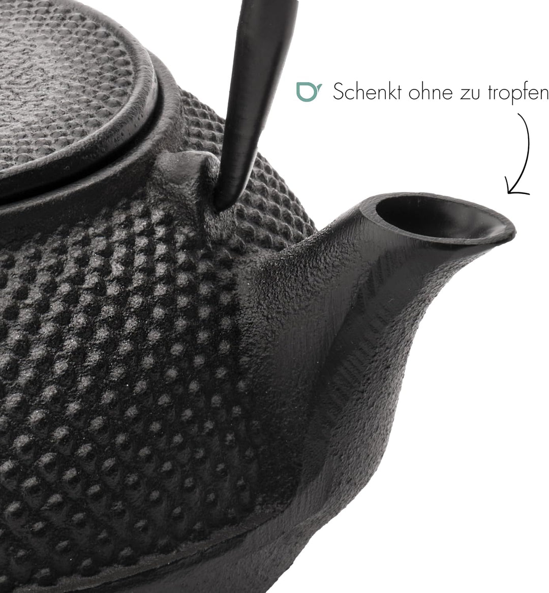 Bredemeijer Schwarze gusseiserne Teekanne 1.1 Liter Jang mit Edelstahlfilter 1,25 l, 1,25 l
