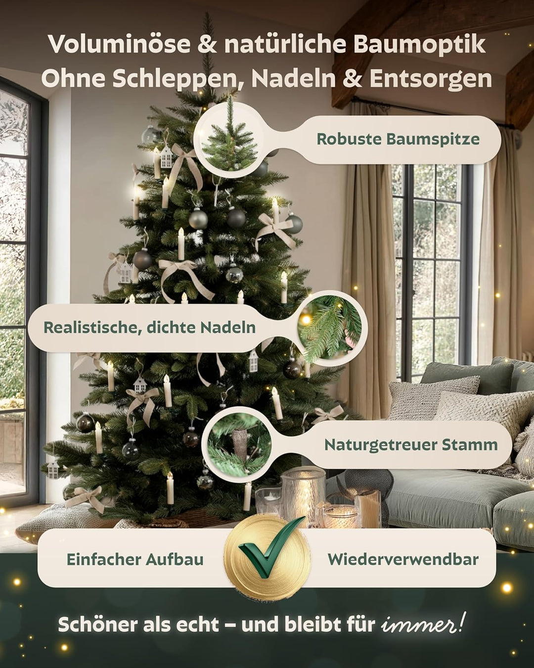 Håvn ® Premium Künstlicher Weihnachtsbaum 180cm | Naturgetreue Optik, Extra Dichte Zweige, Inklusive