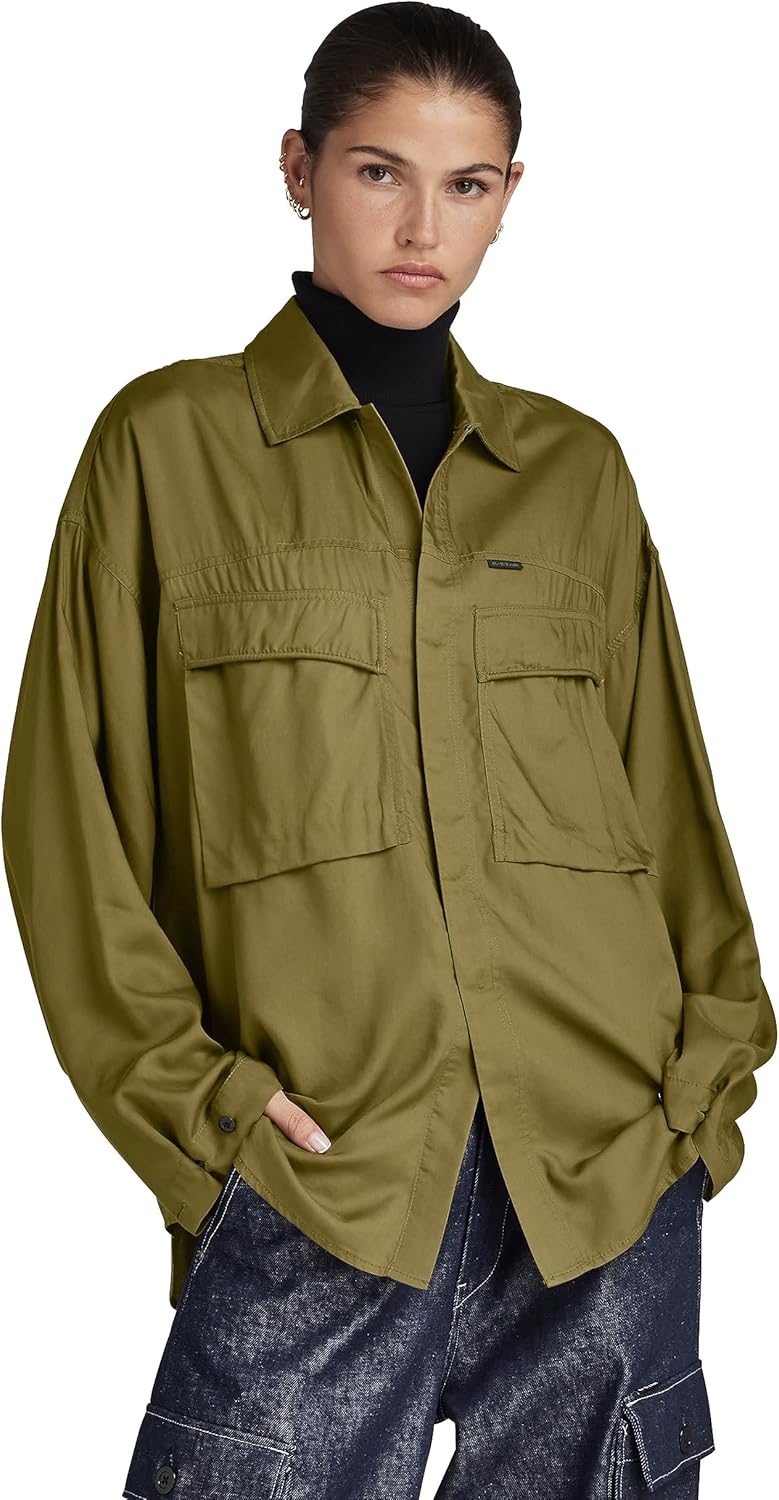 G-STAR RAW Damen Loose Pocket Hemd Shirts M Grün (Dark Olive D23819-d297-c744), M Grün (Dark Olive D