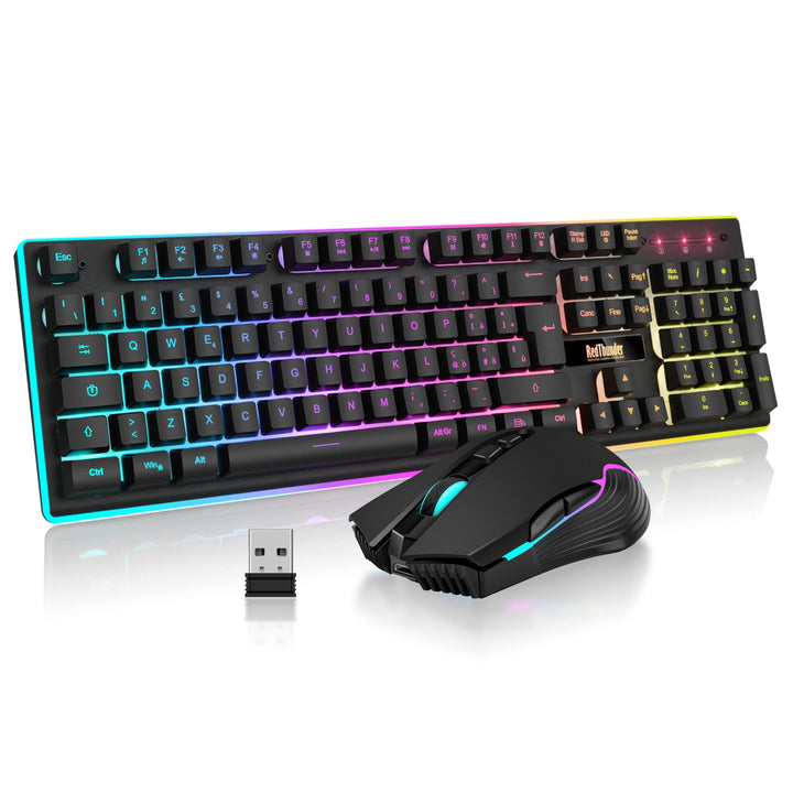 RedThunder K10 Combo Gaming-Tastatur, kabellos, IT-Layout, wiederaufladbarer Akku mit 3000 mAh und L
