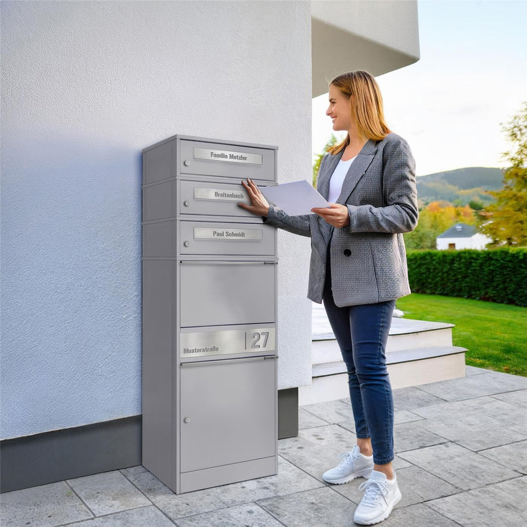 Metzler Paketbox mit 3 Briefkästen – 3er Briefkasten mit Paketfach & Namensgravur, Personalisierte B