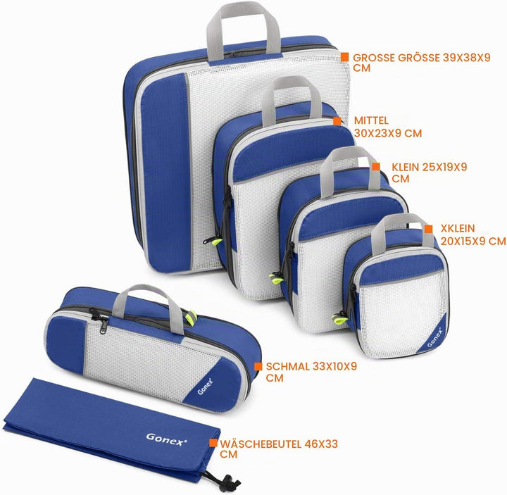 Gonex Compression Packing Cubes for Travel, Mesh Bags Luggage Organizers | Set of 6 with Laundry Bag