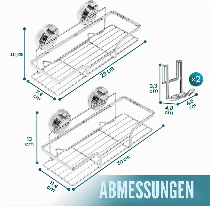 TAILI Dusch-Caddy mit Saugnapf, Robuster Badezimmerkorb, Badregale für innen, Edelstahl-Duschhalter,