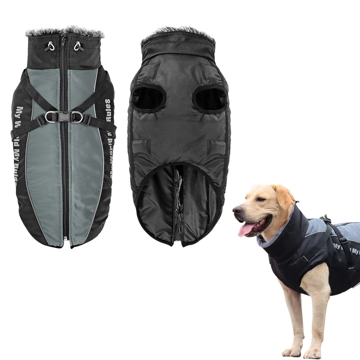 Hundejacke mit Geschirr,Gefütterte Hunde Winterjacke mit Leine wasserdichte Hunde-Winterjacke Wasser