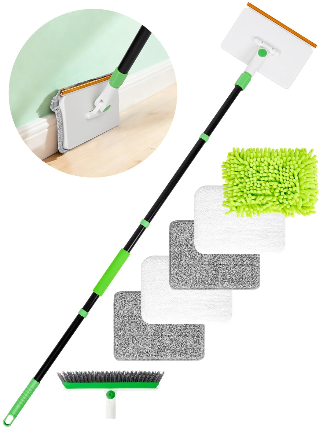 4-in-1 Sockelleisten-Reinigungswerkzeug mit Sockelleisten-Reinigungsbürste 5 Wiederverwendbare Pads