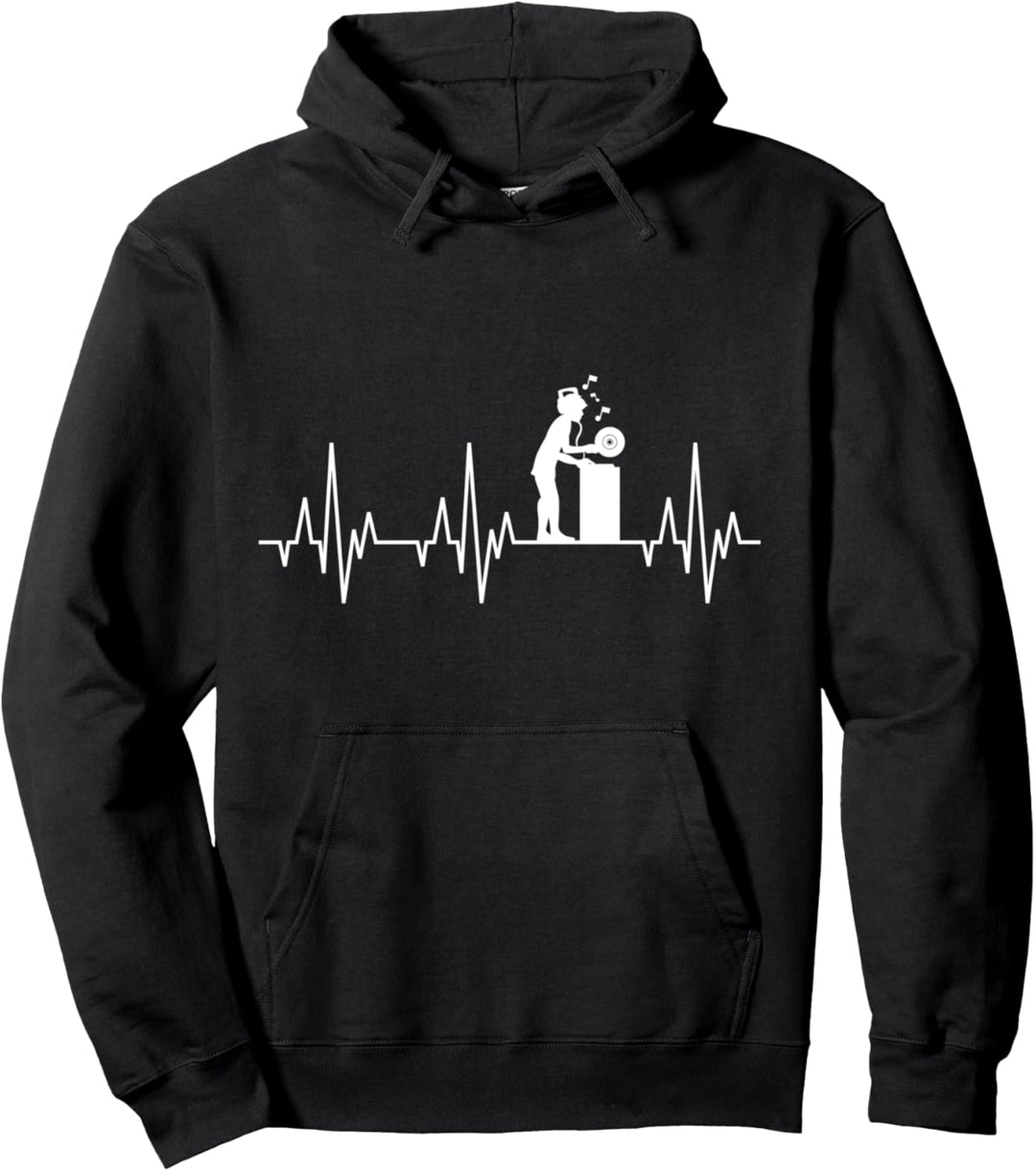 DJ Techno Music Vinyl Party Schallplatten Herzschlag Witzig Pullover Hoodie