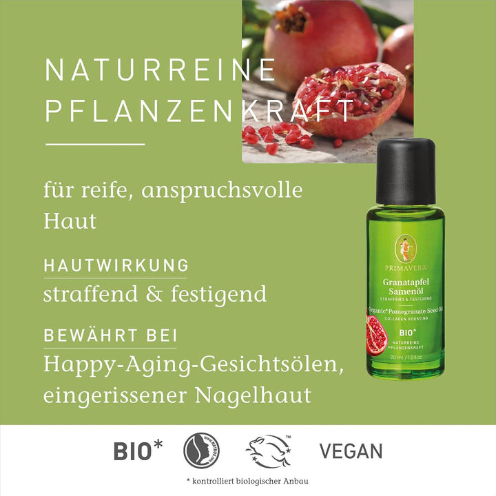 PRIMAVERA Pflegeöl Granatapfelsamenöl bio 30 ml – naturreine Pflanzenkraft – Glasflasche – Aromaöl,