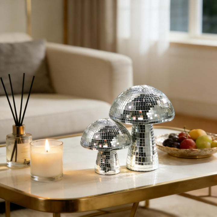 Morofme Discokugel Pilz, Silber Disco Pilz Deko, Spiegelkugel Discokugeln Deko, Glitzer Diskokugel B