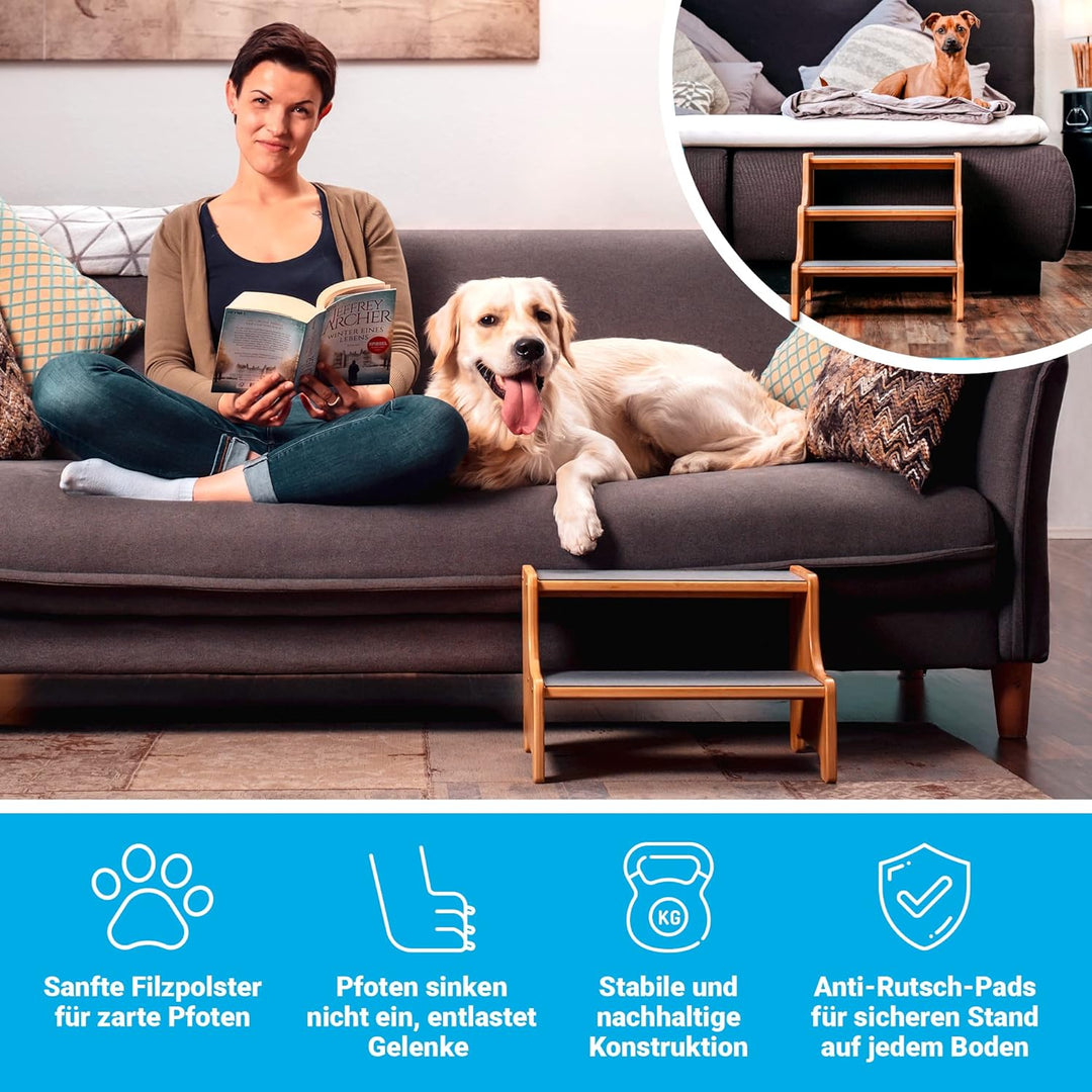 AMAZINGs Hundetreppe für kleine, mittlere und schwere Hunde, Katzen. 3 Stufen | Haustiertreppe, Jung