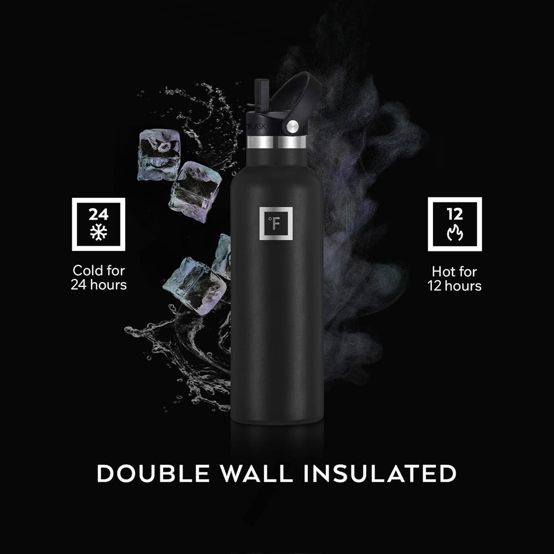 IRON °FLASK Sportwasserflasche - 590 ml, 3 Deckel (Strohdeckel), vakuumisolierter Edelstahl, heiss k