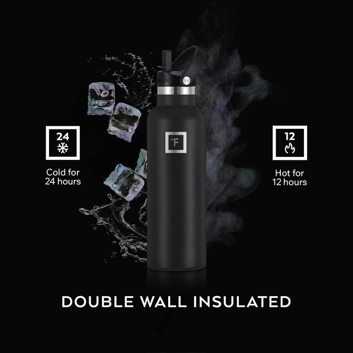 IRON °FLASK Sportwasserflasche - 590 ml, 3 Deckel (Strohdeckel), vakuumisolierter Edelstahl, heiss k