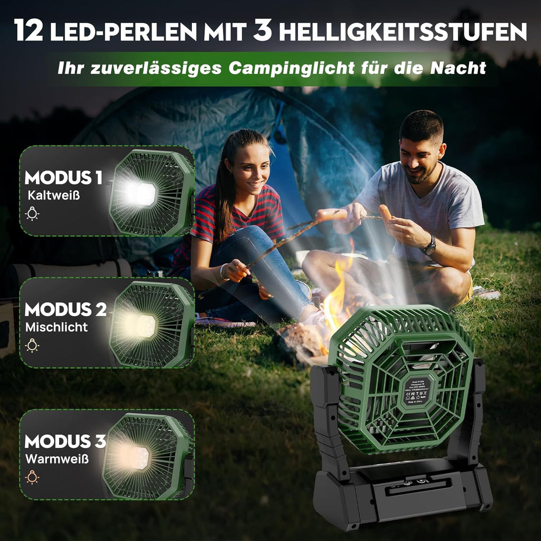 Multper Campingventilator mit LED-Licht, 20000 mAh Wiederaufladbarer Outdoor Zeltventilator mit Hake