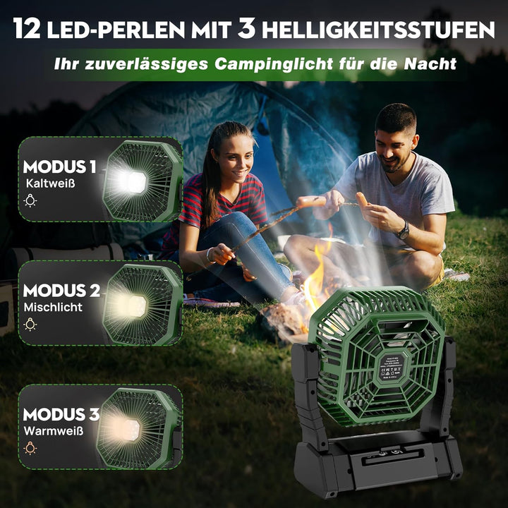 Multper Campingventilator mit LED-Licht, 20000 mAh Wiederaufladbarer Outdoor Zeltventilator mit Hake