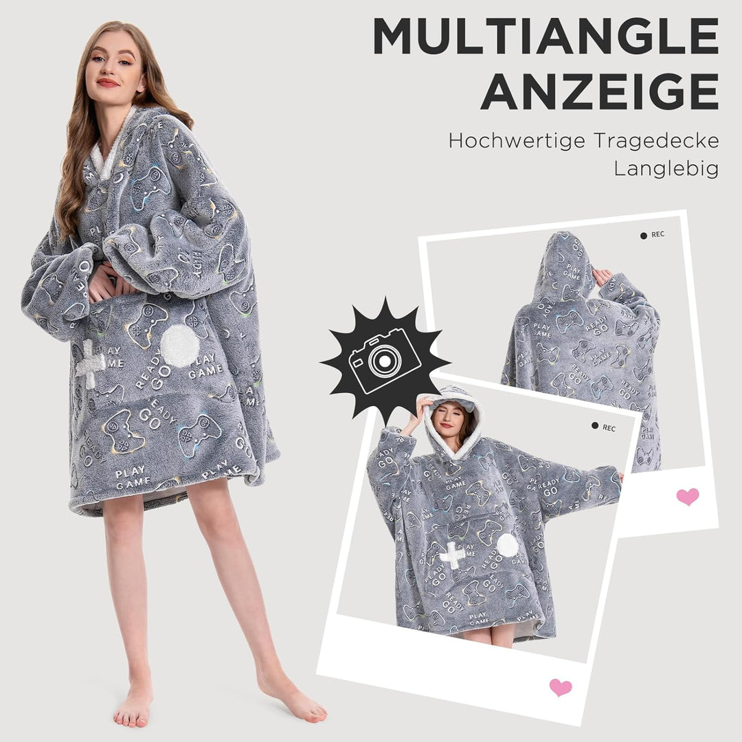 OLAOLA Decken Hoodie, Übergrosse Tragbare Decke Leuchtet im Dunkeln, Weicher Plüsch Kapuzenpullover