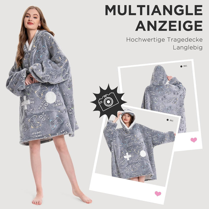 OLAOLA Decken Hoodie, Übergrosse Tragbare Decke Leuchtet im Dunkeln, Weicher Plüsch Kapuzenpullover