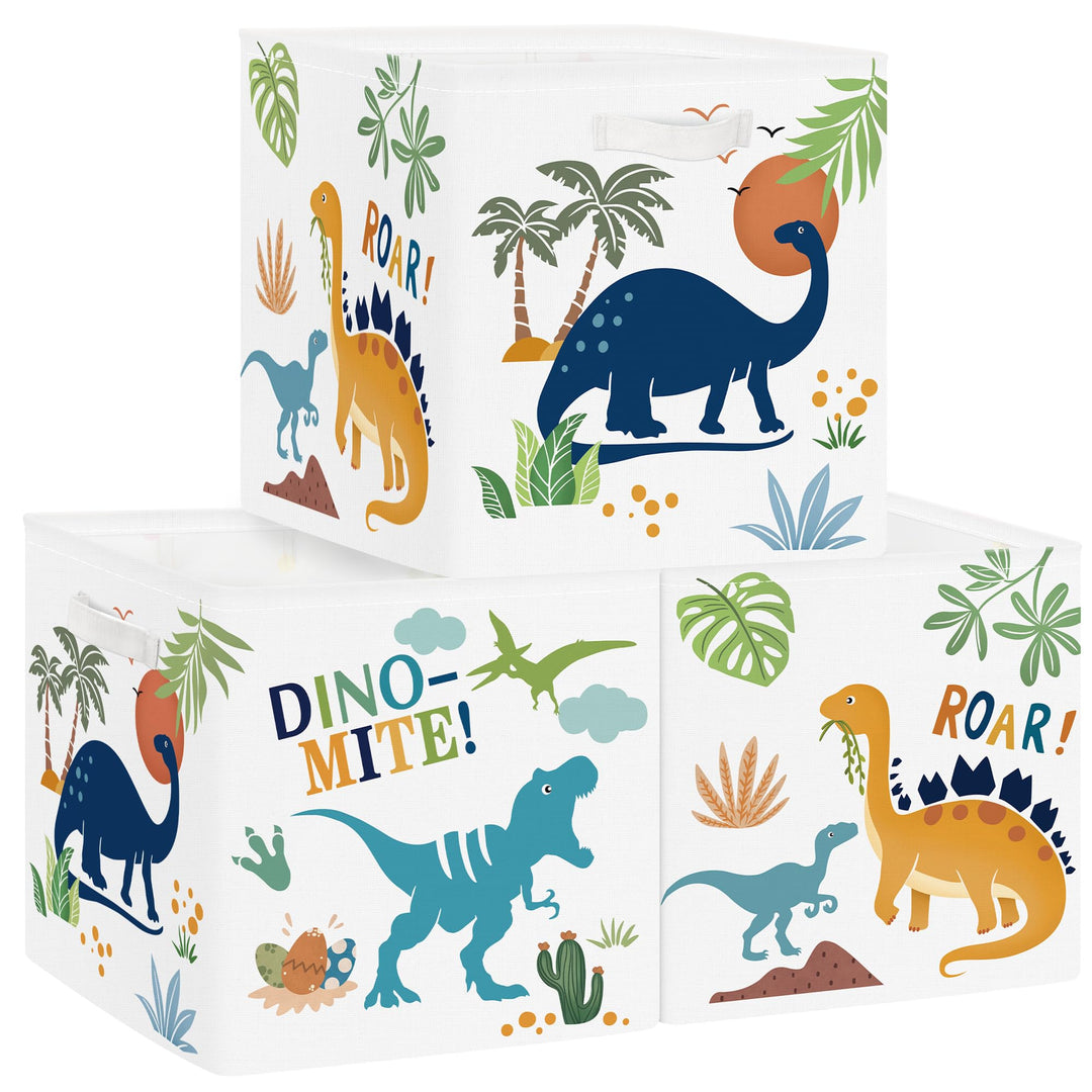 Clastyle 3 Stück Dinosaurier Aufbewahrungsbox Stoff für Kallax Faltbar Aufbewahrungskorb Klein Schra