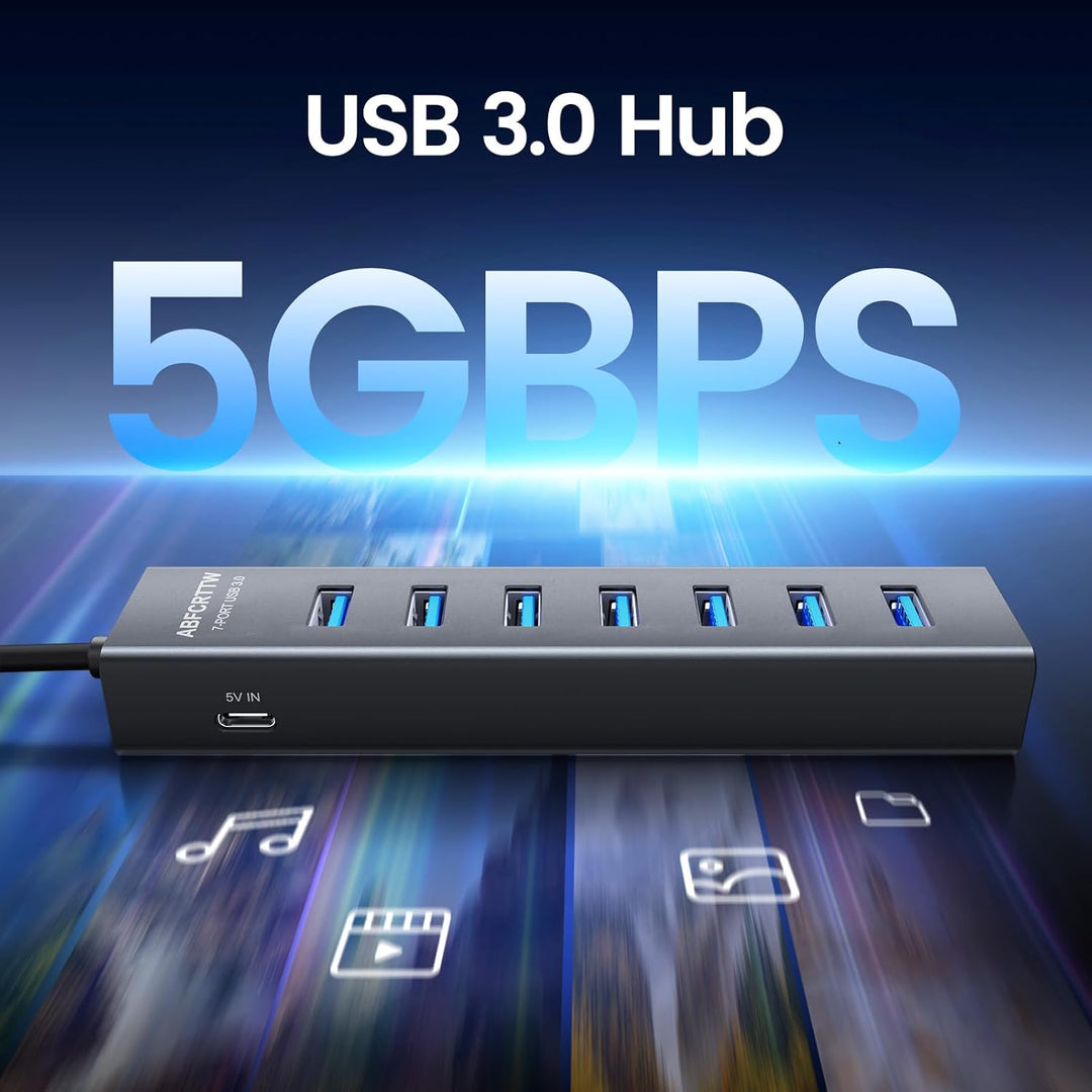 7-Port USB C auf USB Adapter Mit 30cm Kable, Aluminium USB Hub 5Gbps, USB C Verteiler Mehrfach Adapt