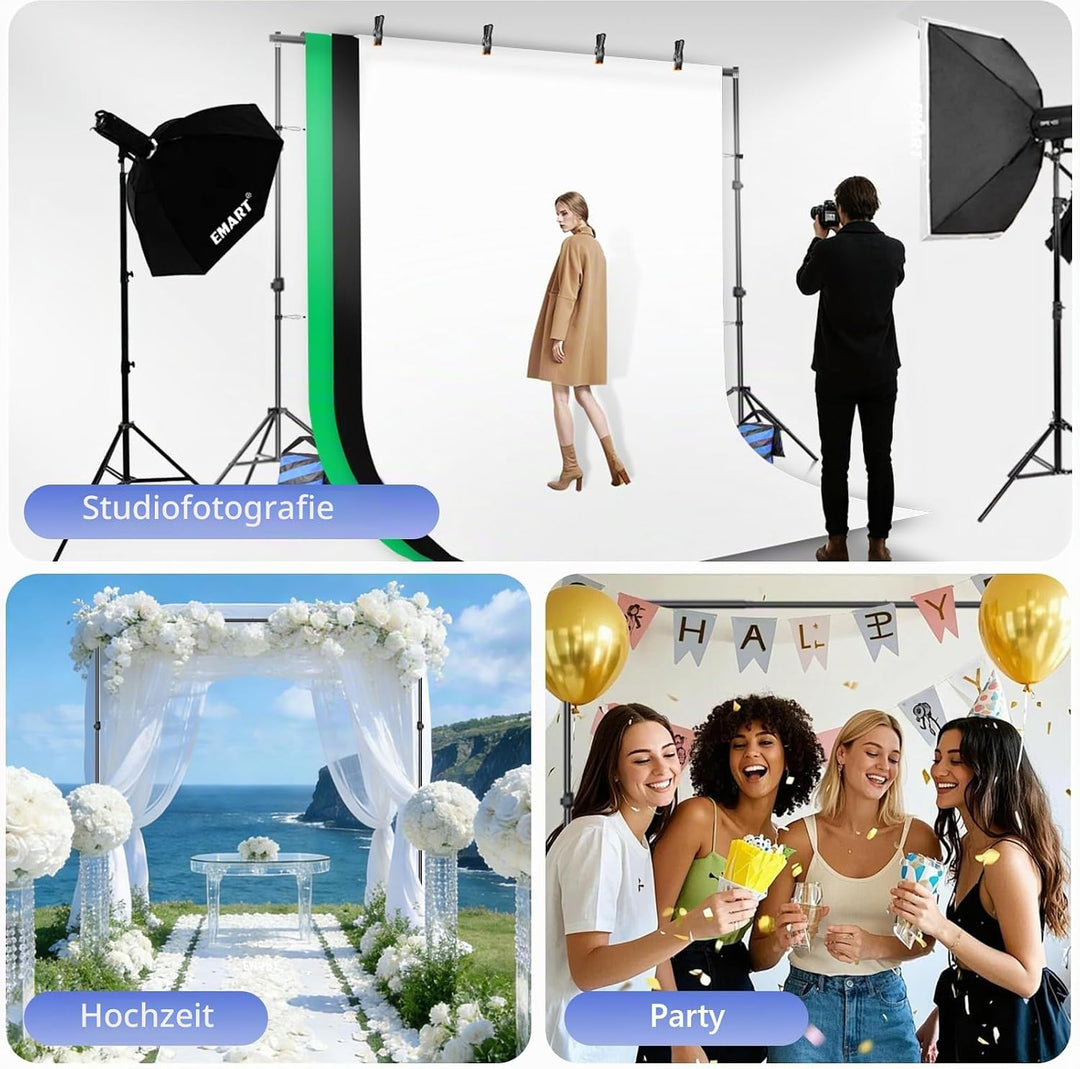 EMART Fotostudio Hintergrund Ständer Set mit Stoff, Hintergrundsystem 2m×3m mit Foto Hintergrund 1,8