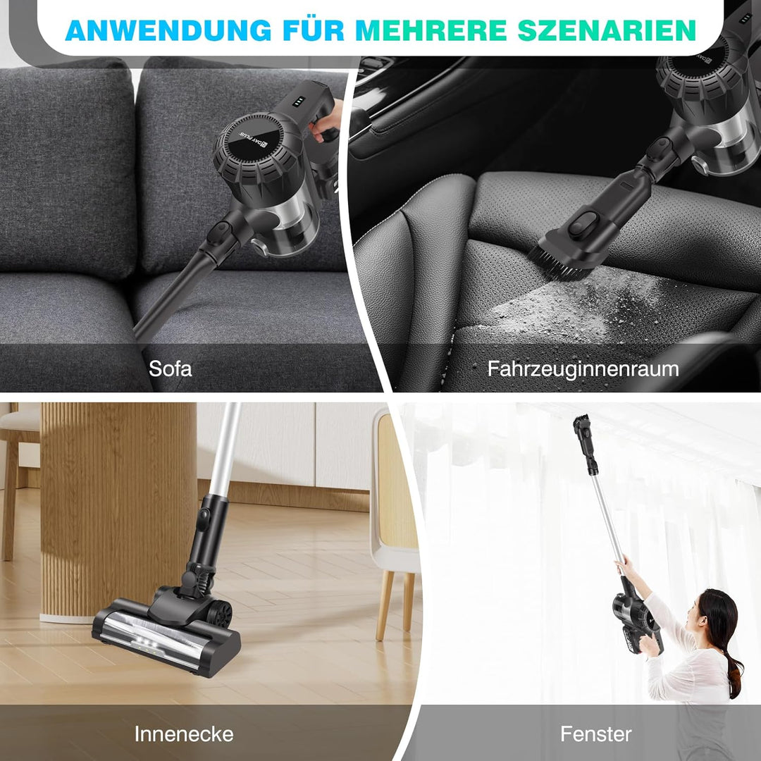 Freistehender kabelloser Staubsauger mit bürstenlosem Motor,3 in 1 Standstaubsauger mit LED&Bodenbür