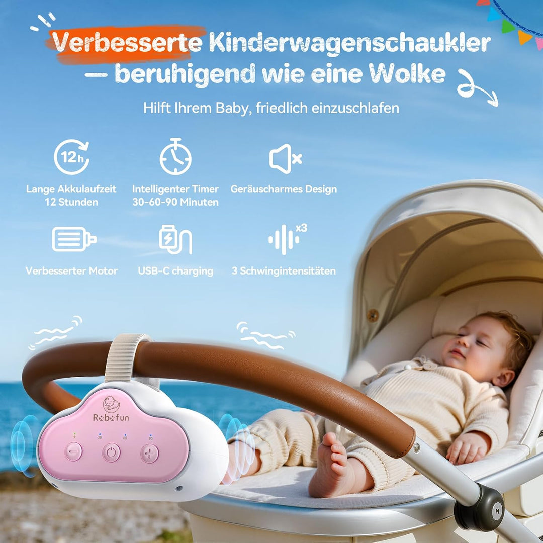 Robofun Kinderwagenschaukler - 2025 Das Original-Schlafhilfe für Babys, 5 Einstellbare Weiss 8, Weis
