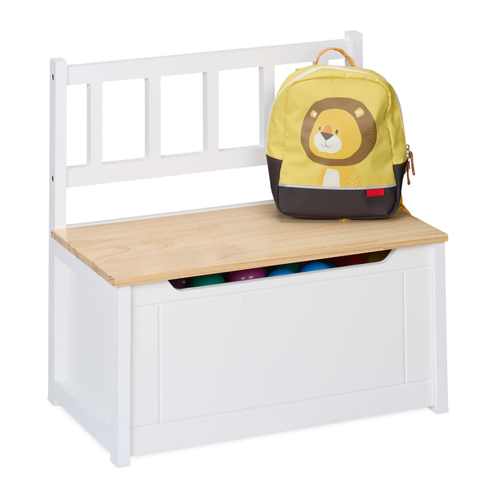 Relaxdays Kinderbank mit Stauraum, Klappdeckel, Rückenlehne, HxBxT: 55 x 57 x 31 cm, Kinder, Spielze
